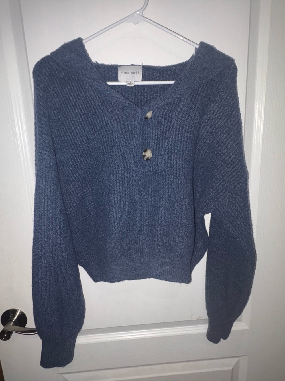 Pink Rose Blue Button-Front Women's Hoodie Sweater